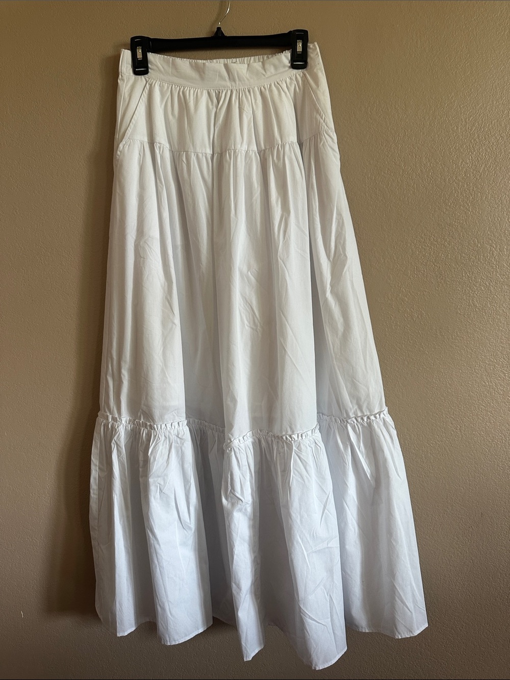 Women's White Tiered Maxi Skirt with Elastic Waist never worn